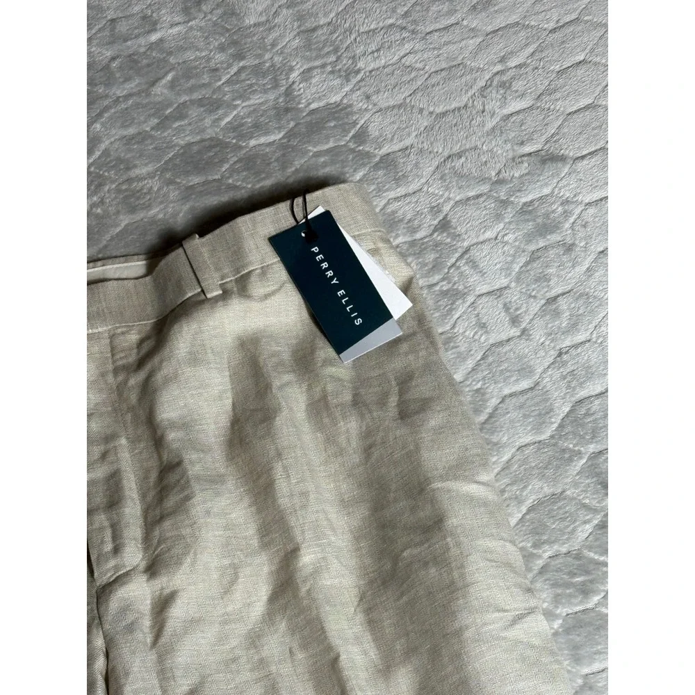 Perry Ellis Mens Linen Blend Dress Pants 36x30 Oatmeal Beige Lightweight NWT